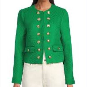 EUC WD NY KELLY green Tweed Gold gold buttons Crop Blazer Sz S